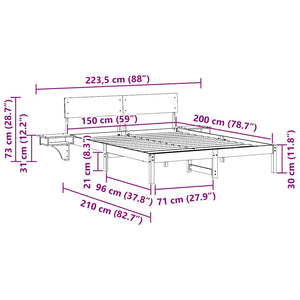 Sängram med huvudgavel Vit 150 x 200 cm Massiv furu