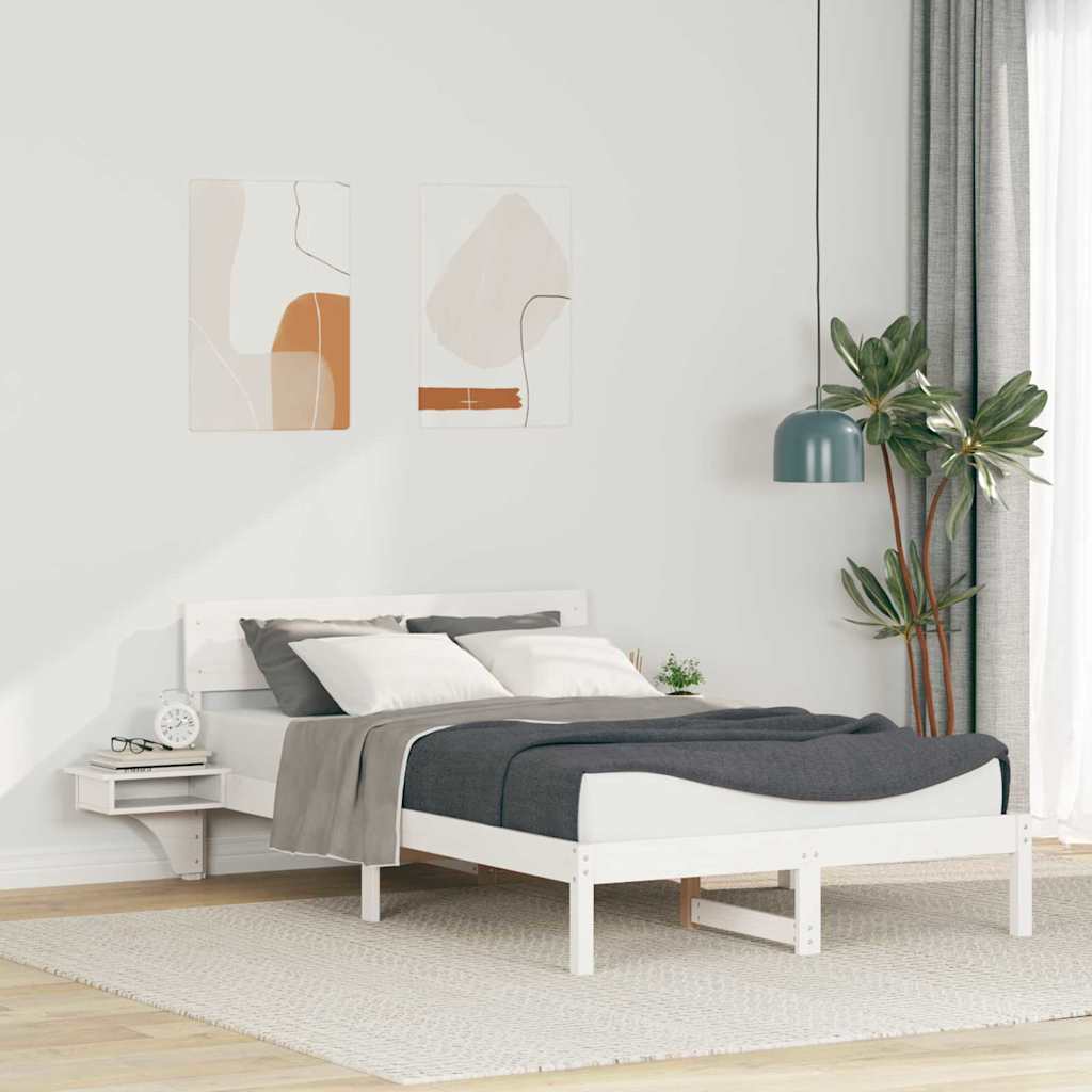 Sängram med huvudgavel Vit 120 x 200 cm Massiv furu