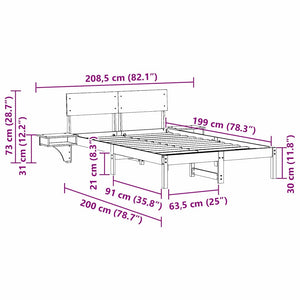 Sängram med huvudgavel Vit 135 x 190 cm Massiv furu