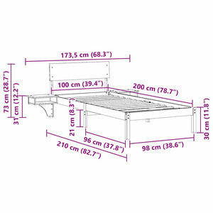 Sängram med huvudgavel Brun 100 x 200 cm Massiv furu