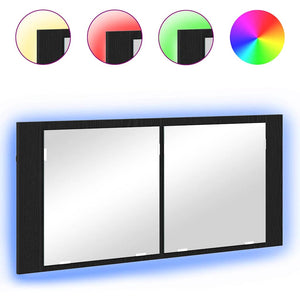 LED Spegel Skåp Svart ek 100 x 12 x 45 cm Konstruerat trä