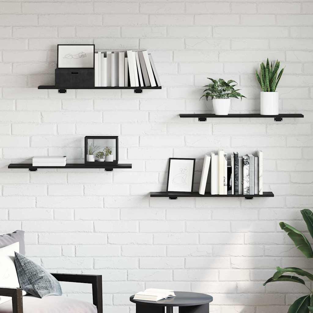 Bokhylla Bräda 4 pcs Svart 80 x 20 x 1,5 cm Konstruerat trä
