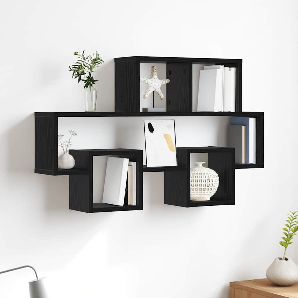 Vägg hylla Väggmonterat Svart ek 82 x 15 x 51 cm