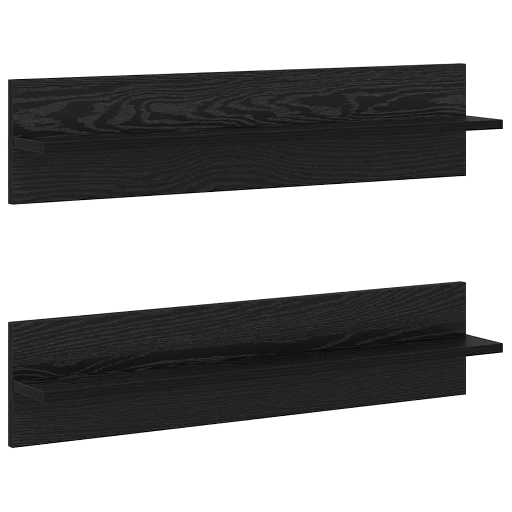 Vägg hylla 2 st Svart Ek 80 x 11,5 x 18 cm Konstruerat trä