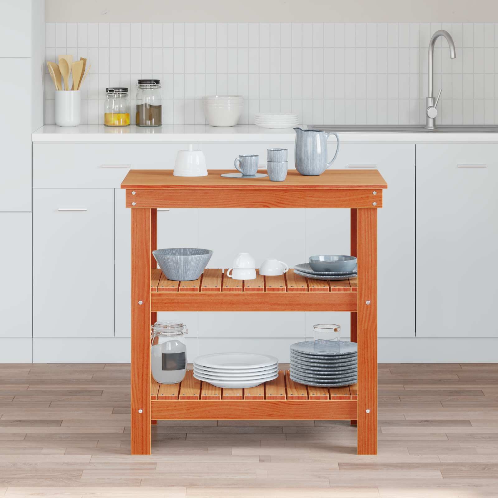 Arbetsbänk med hylla Vaxbrun 78,5 x 50 x 80 cm Massiv furu