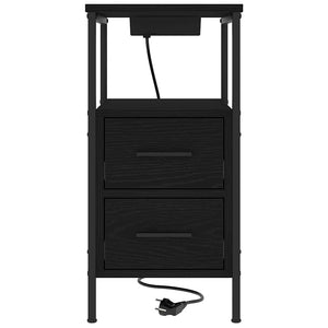 Nattduksbord med låda Svart Ek 30 x 48 x 61 cm Konstruerat trä