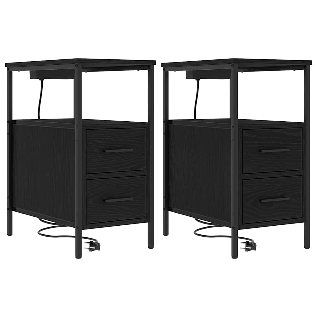 Nattduksbord 2 pcs Svart Ek 30 x 48 x 61 cm Konstruerat trä