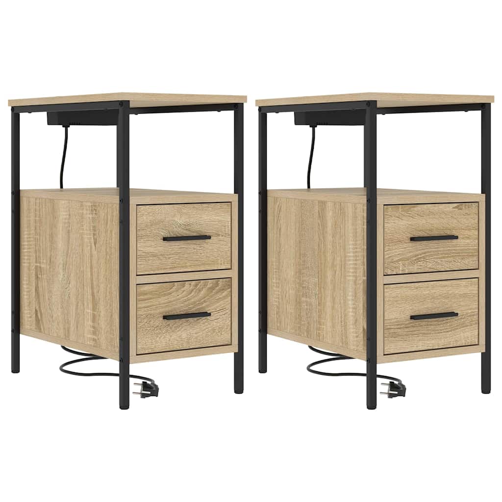 Nattduksbord 2 pcs Sonoma-ek 30 x 48 x 61 cm Konstruerat trä