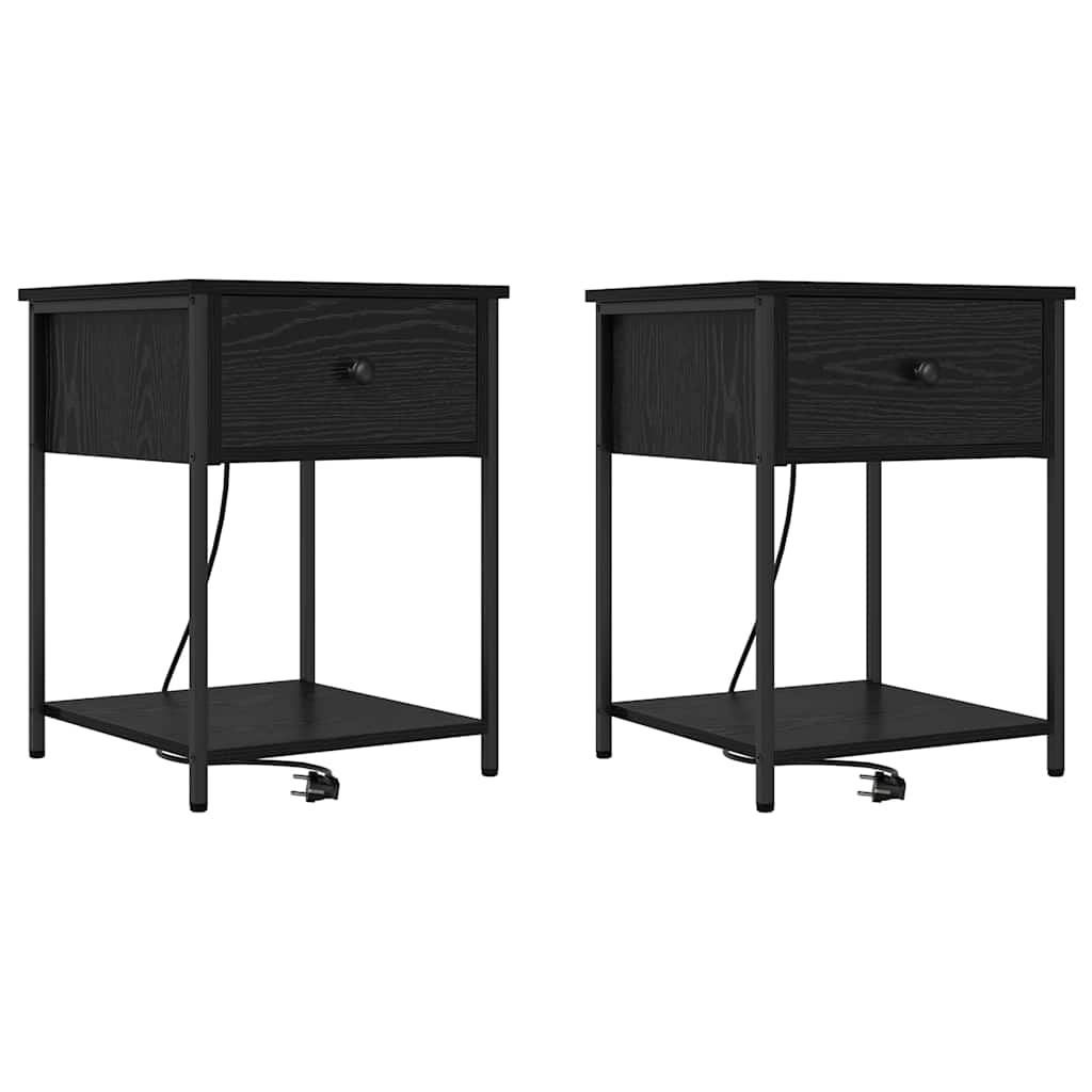Nattduksbord 2 pcs Svart Ek 42 x 41 x 56 cm Konstruerat trä