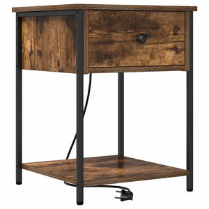 Nattduksbord med låda Rökt ek 42 x 41 x 56 cm Konstruerat trä