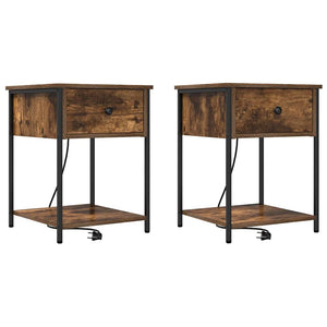 Nattduksbord 2 pcs Rökt ek 42 x 41 x 56 cm Konstruerat trä