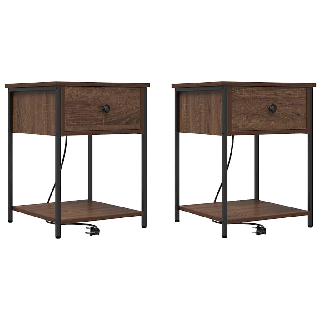 Nattduksbord 2 pcs Brun Ek 42 x 41 x 56 cm Konstruerat trä