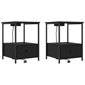 Nattduksbord 2 pcs Svart Ek 42 x 41 x 56 cm Konstruerat trä