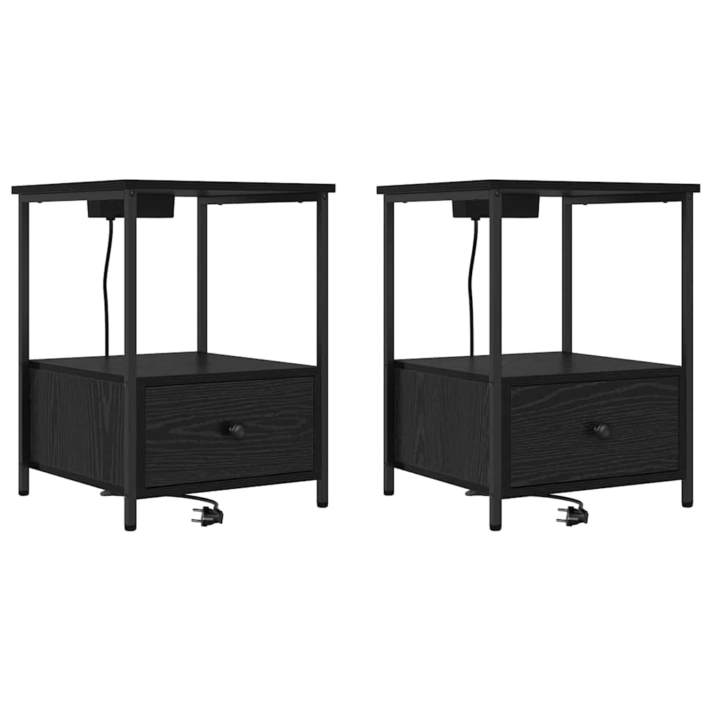 Nattduksbord 2 pcs Svart Ek 42 x 41 x 56 cm Konstruerat trä