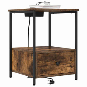 Nattduksbord med låda Rökt ek 42 x 41 x 56 cm Konstruerat trä