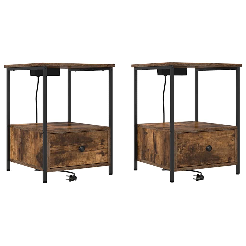 Nattduksbord 2 pcs Rökt ek 42 x 41 x 56 cm Konstruerat trä