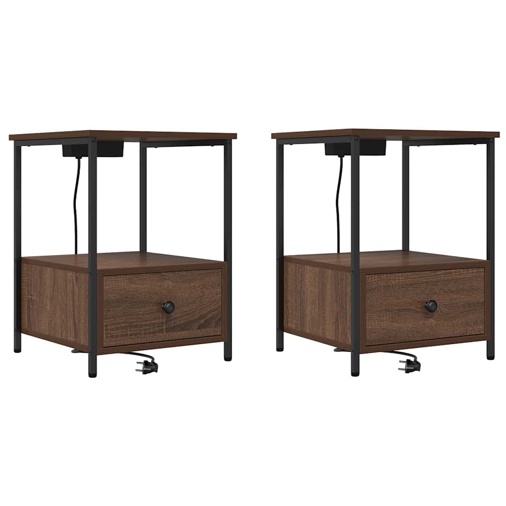 Nattduksbord 2 pcs Brun Ek 42 x 41 x 56 cm Konstruerat trä