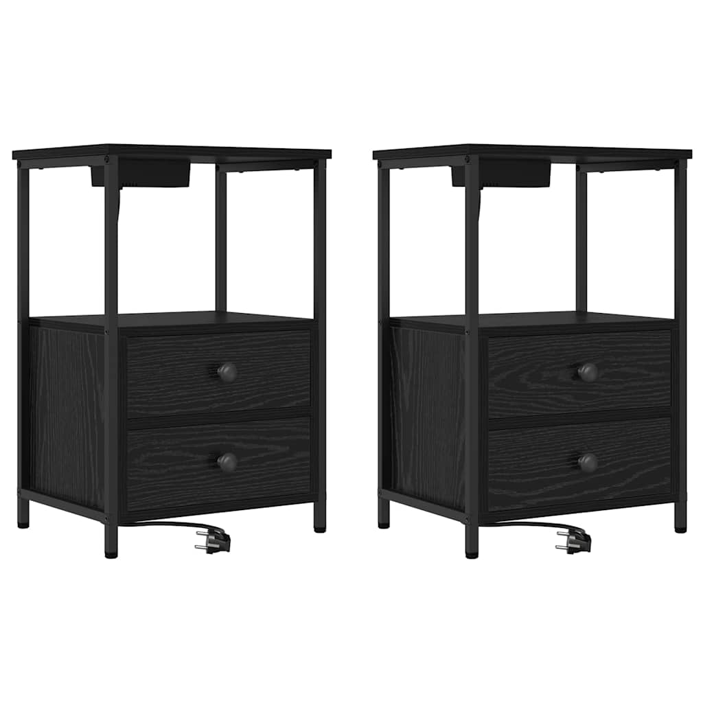 Nattduksbord 2 pcs Svart Ek 40 x 31 x 60 cm Konstruerat trä
