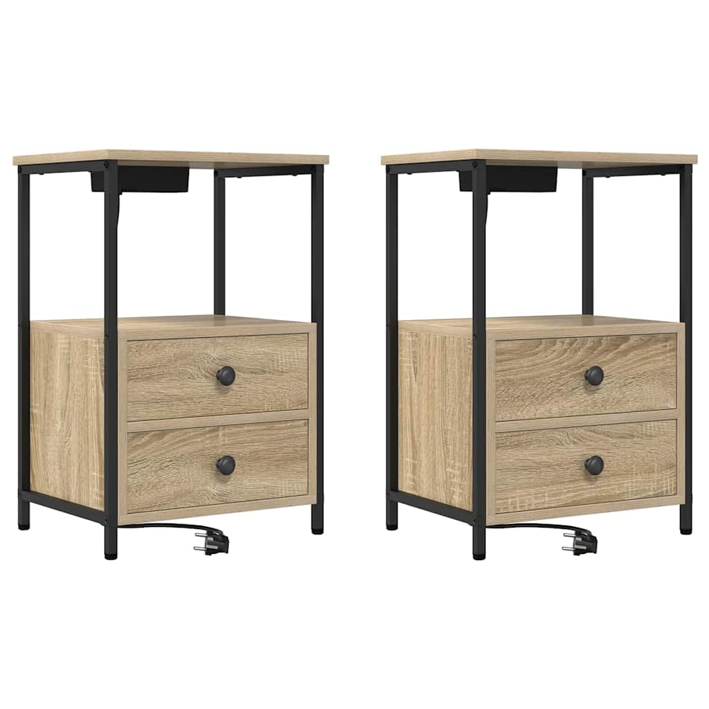 Nattduksbord 2 pcs Sonoma-ek 40 x 31 x 60 cm Konstruerat trä