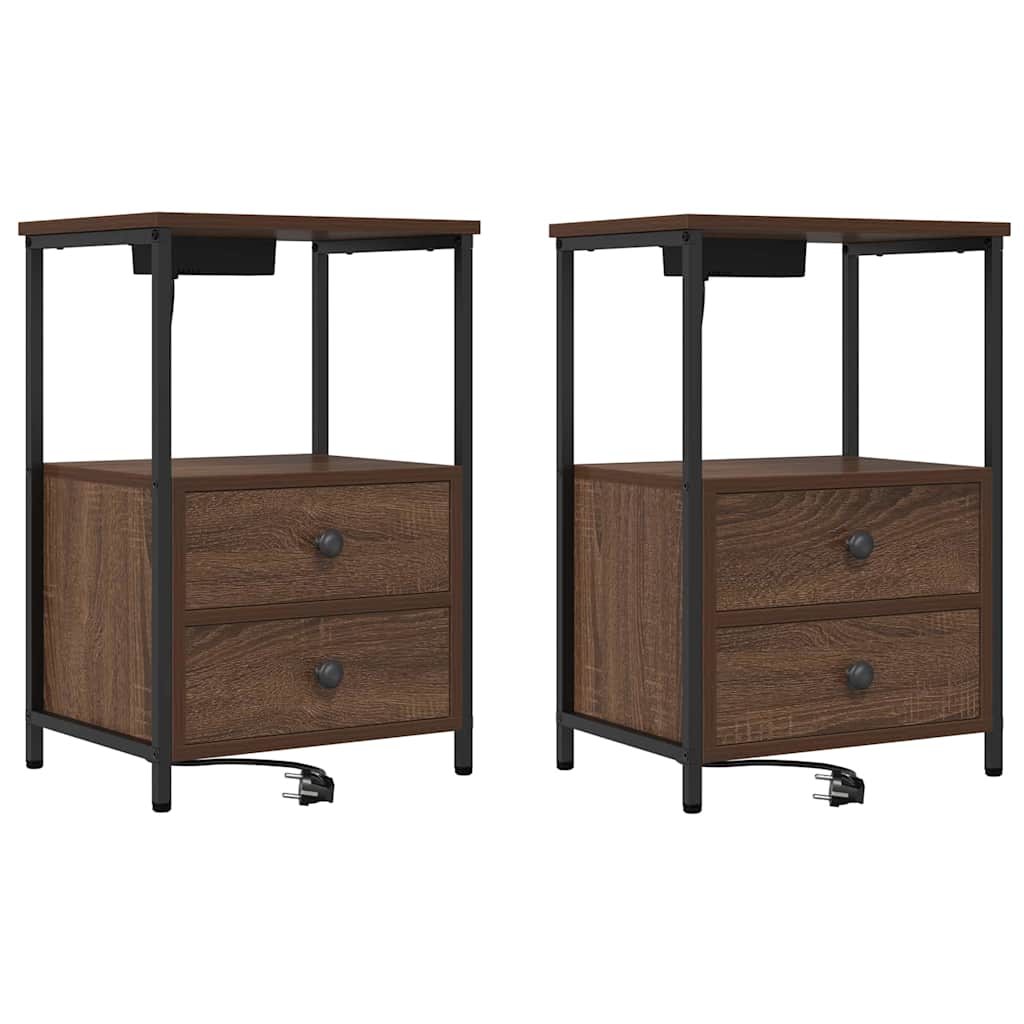 Nattduksbord 2 pcs Brun Ek 40 x 31 x 60 cm Konstruerat trä