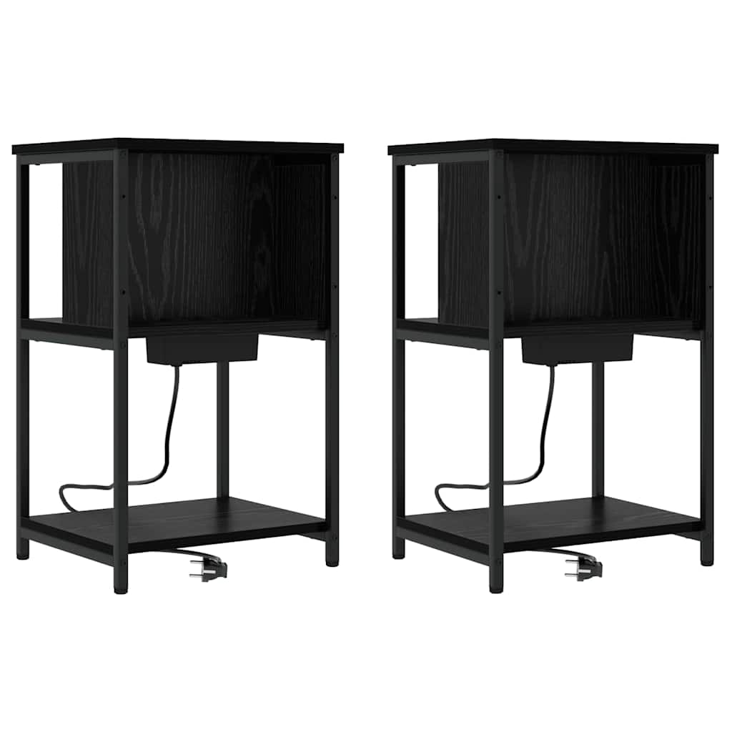 Nattduksbord 2 pcs Svart Ek 38 x 31 x 61 cm Konstruerat trä