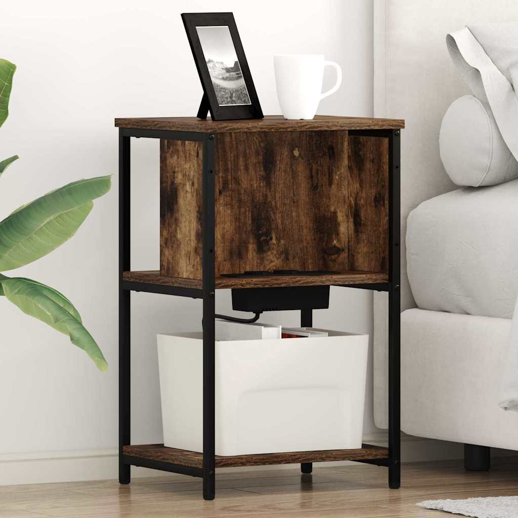 Nattduksbord 2 pcs Rökt ek 38 x 31 x 61 cm Konstruerat trä