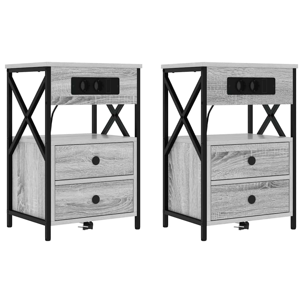 Nattduksbord 2 pcs Grå Sonoma 40 x 31 x 60 cm Konstruerat trä