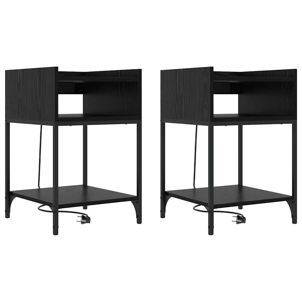 Nattduksbord 2 pcs Svart Ek 40 x 40 x 61 cm Konstruerat trä