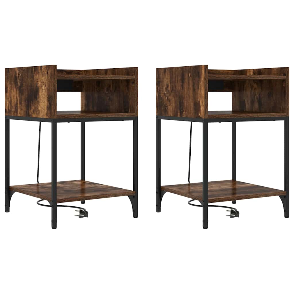 Nattduksbord 2 pcs Rökt ek 40 x 40 x 61 cm Konstruerat trä