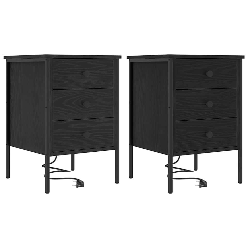 Nattduksbord 2 pcs Svart Ek 42 x 41 x 61 cm Konstruerat trä