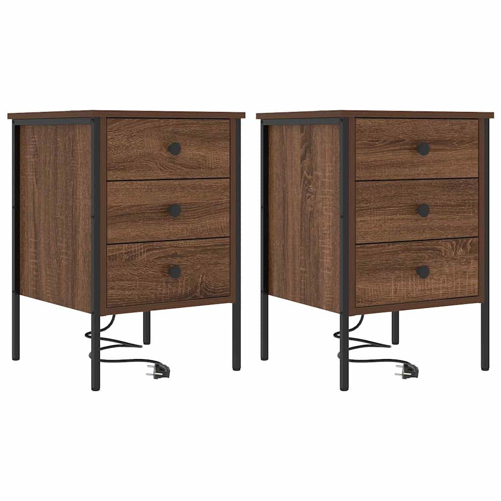 Nattduksbord 2 pcs Brun Ek 42 x 41 x 61 cm Konstruerat trä