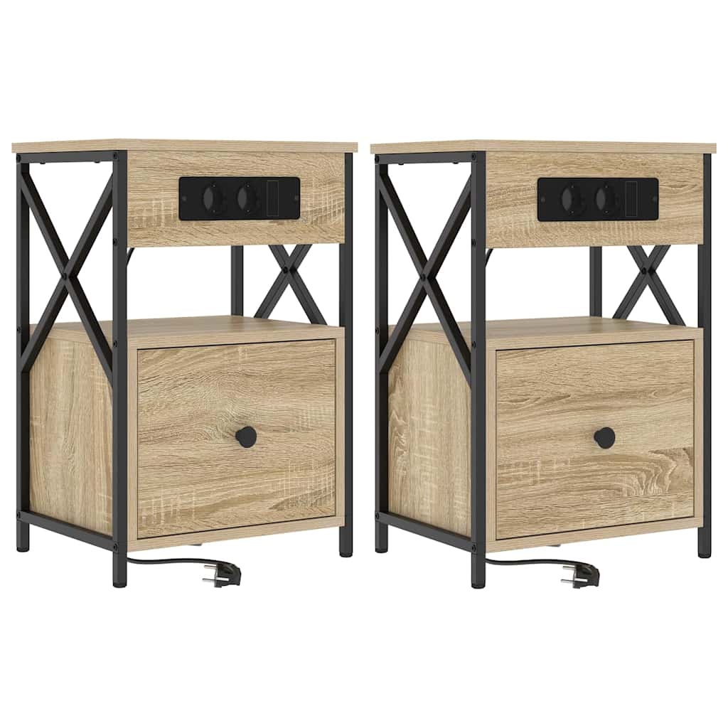 Nattduksbord 2 pcs Sonoma-ek 40 x 31 x 60 cm Konstruerat trä
