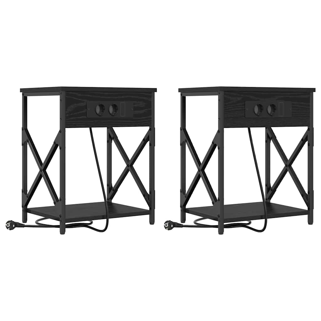 Nattduksbord 2 pcs Svart Ek 41 x 31 x 51 cm Konstruerat trä