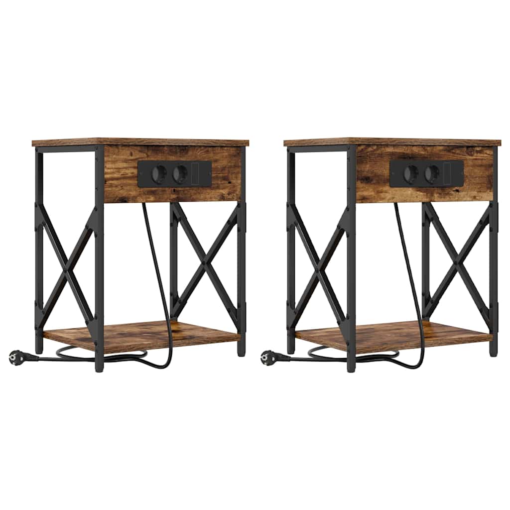 Nattduksbord 2 pcs Rökt ek 41 x 31 x 51 cm Konstruerat trä