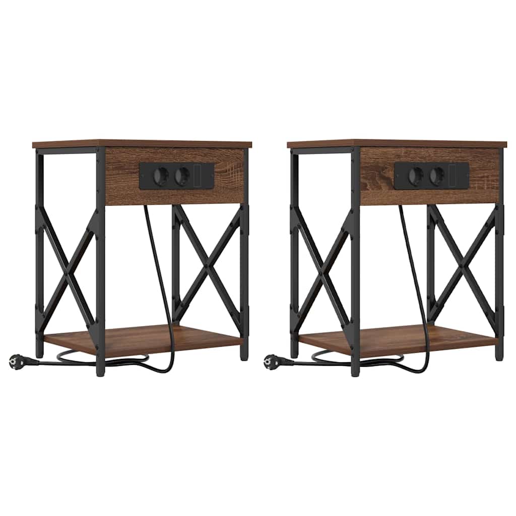 Nattduksbord 2 pcs Brun Ek 41 x 31 x 51 cm Konstruerat trä