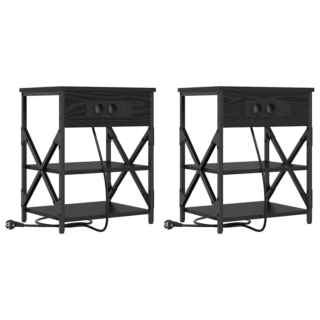 Nattduksbord 2 pcs Svart Ek 41 x 31 x 51 cm Konstruerat trä
