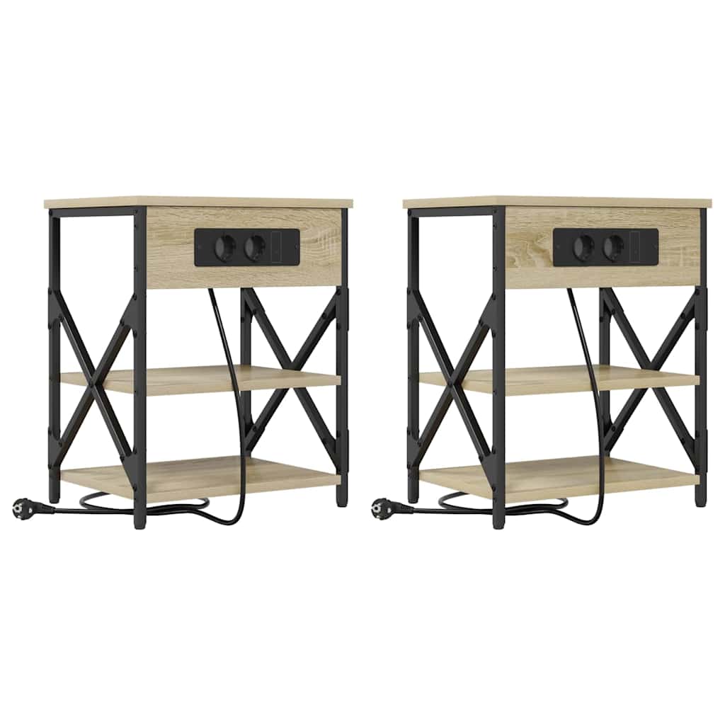 Nattduksbord 2 pcs Sonoma-ek 41 x 31 x 51 cm Konstruerat trä