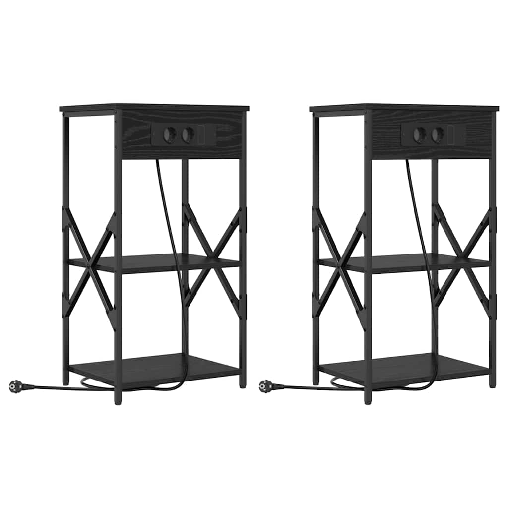 Nattduksbord 2 pcs Svart Ek 41 x 31 x 76 cm Konstruerat trä