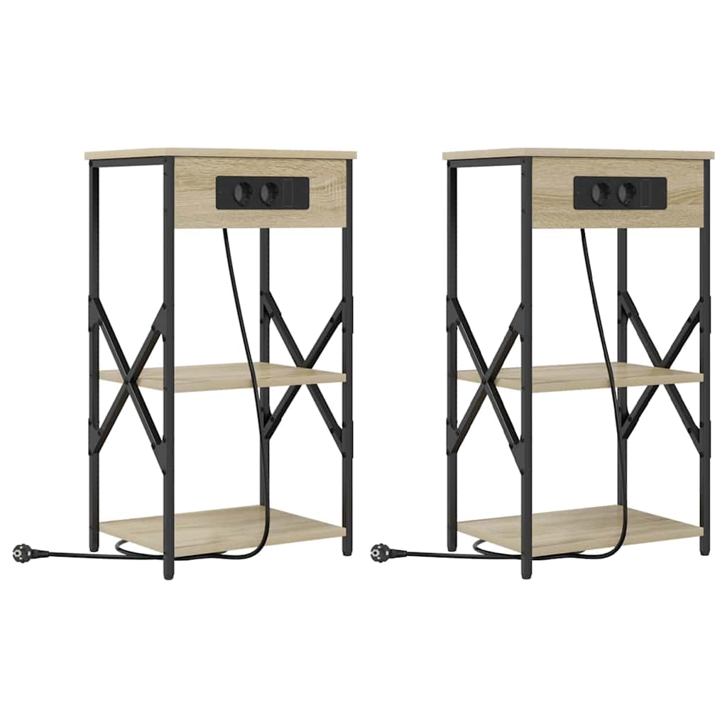 Nattduksbord 2 pcs Sonoma-ek 41 x 31 x 76 cm Konstruerat trä