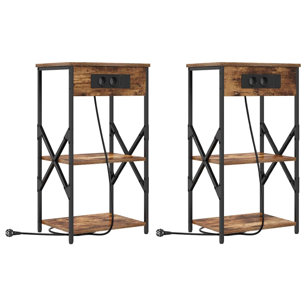 Nattduksbord 2 pcs Rökt ek 41 x 31 x 76 cm Konstruerat trä