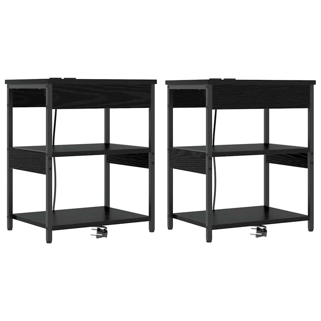 Nattduksbord 2 pcs Svart Ek 41 x 31 x 51 cm Konstruerat trä