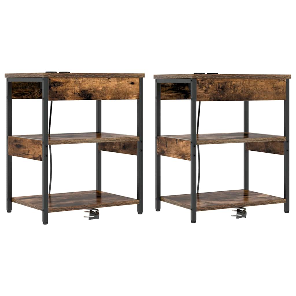 Nattduksbord 2 pcs Rökt ek 41 x 31 x 51 cm Konstruerat trä