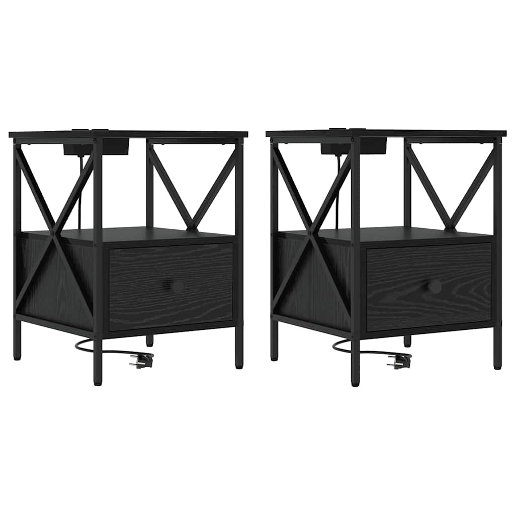 Nattduksbord 2 pcs Svart Ek 41,5 x 40,5 x 55 cm Konstruerat trä