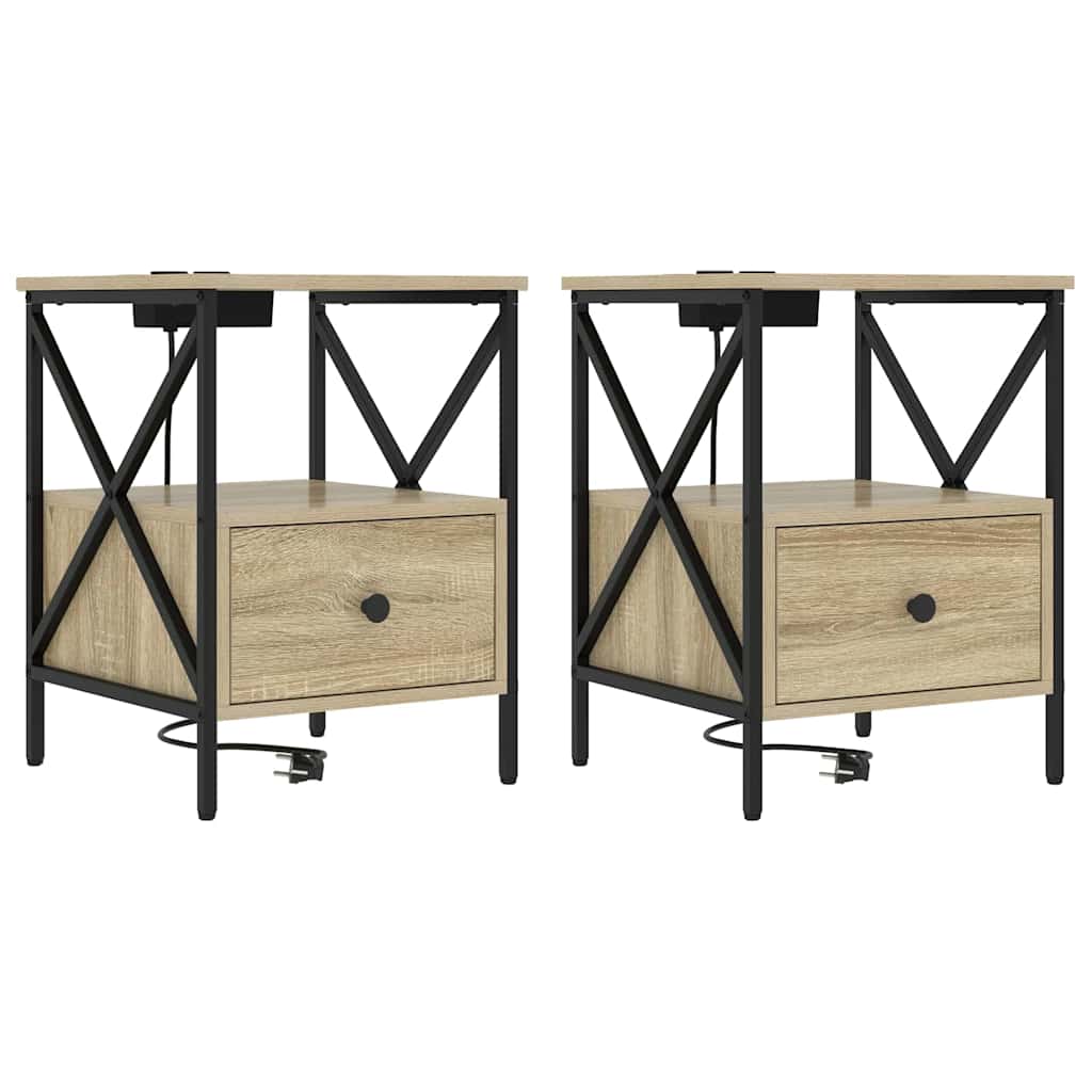 Nattduksbord med låda 2 pcs Sonoma-ek 41,5 x 40,5 x 55 cm