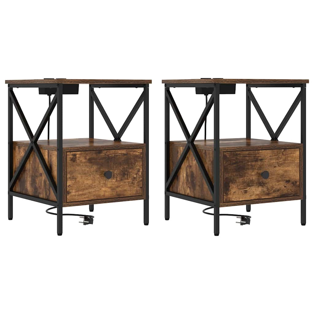 Nattduksbord 2 pcs Rökt ek 41,5 x 40,5 x 55 cm Konstruerat trä