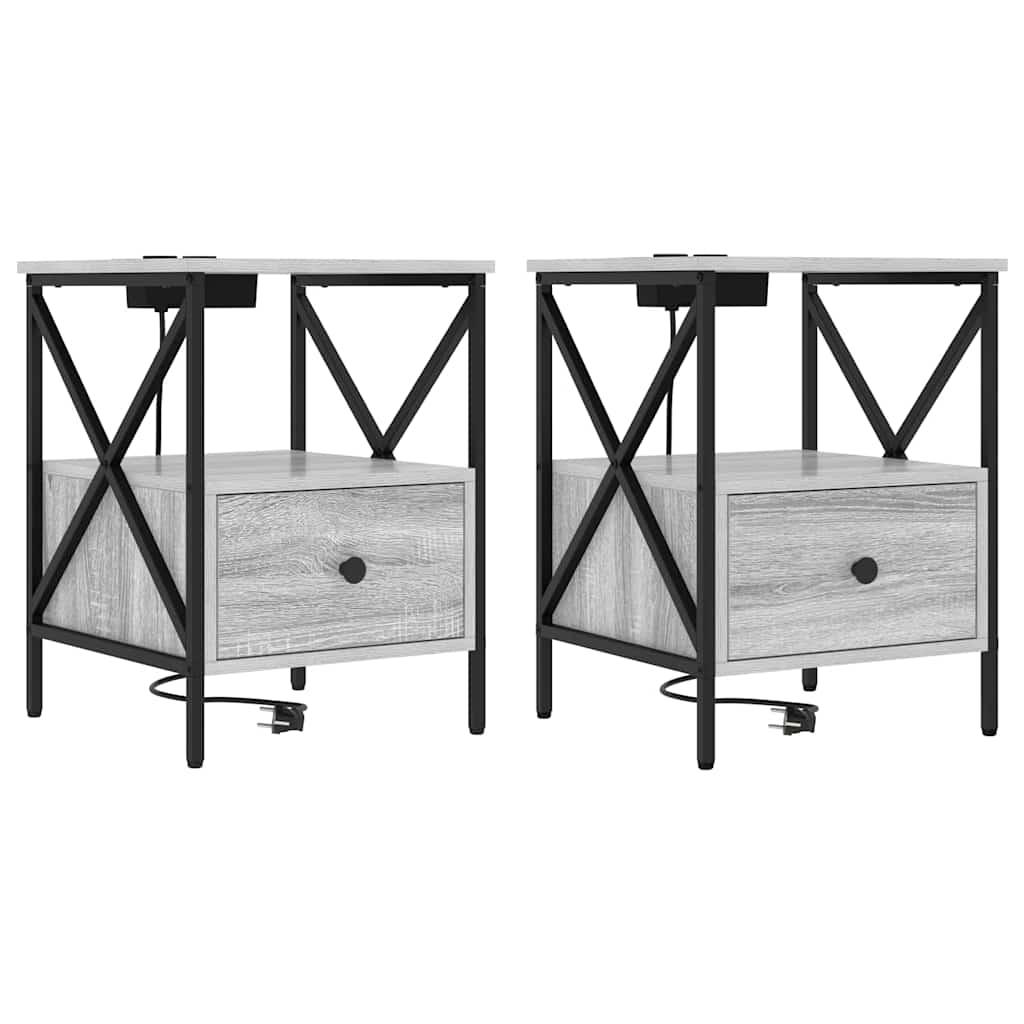 Nattduksbord med låda 2 pcs Grå Sonoma 41,5 x 40,5 x 55 cm