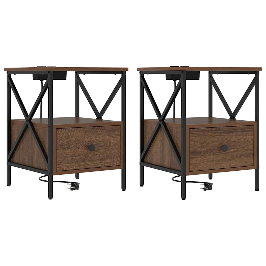 Nattduksbord 2 pcs Brun Ek 41,5 x 40,5 x 55 cm Konstruerat trä