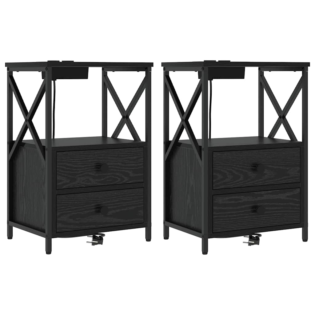 Nattduksbord 2 pcs Svart Ek 40 x 31 x 60 cm Konstruerat trä