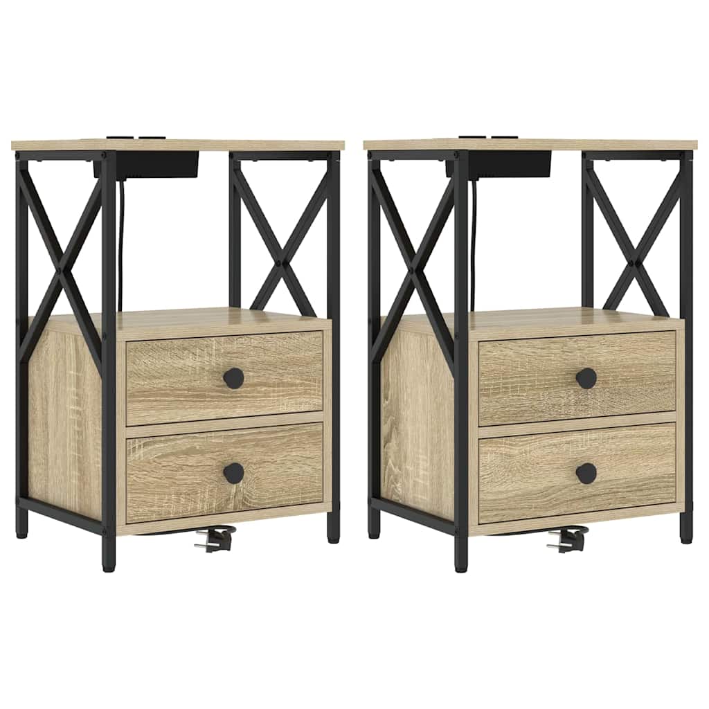 Nattduksbord 2 pcs Sonoma-ek 40 x 31 x 60 cm Konstruerat trä