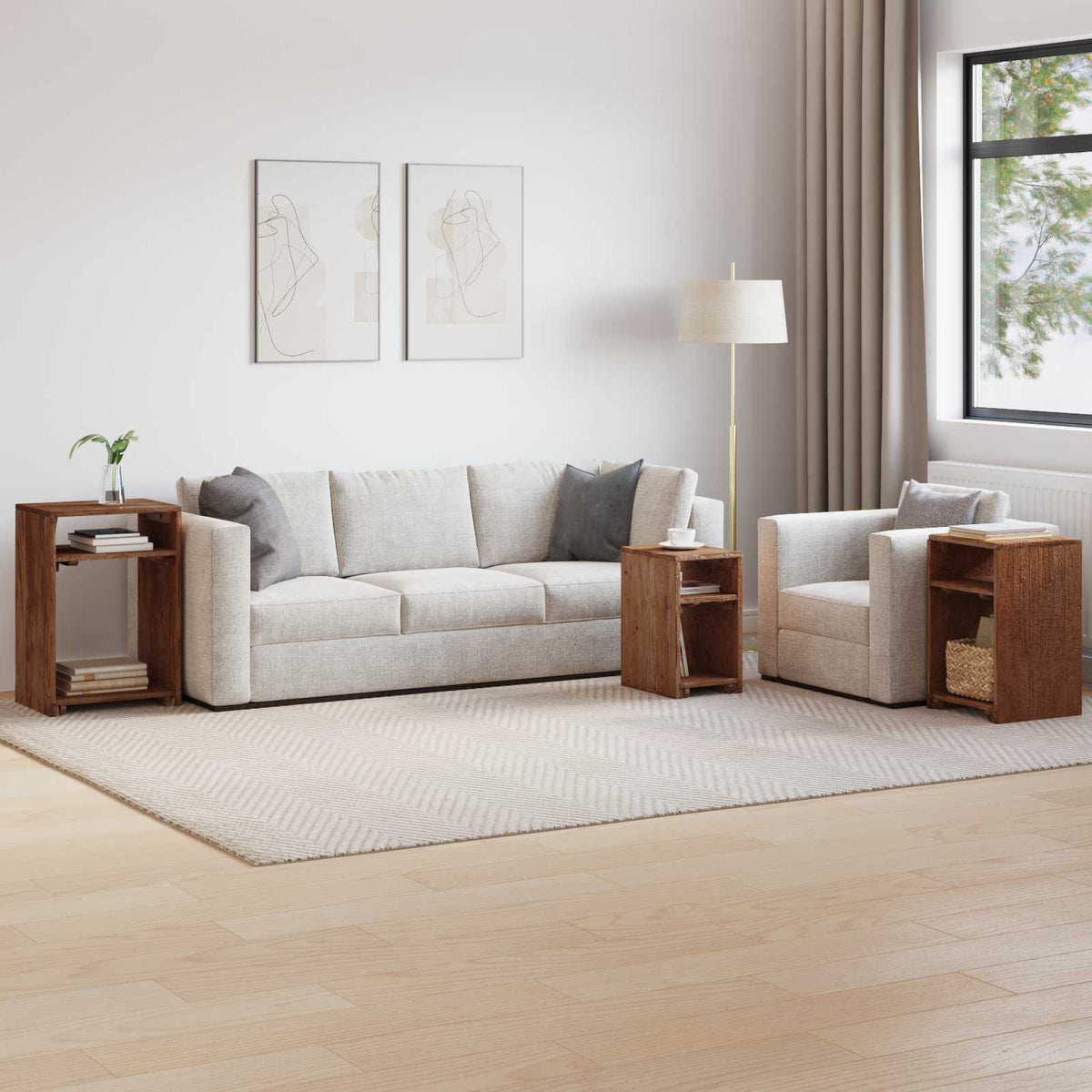Accentbord med hylla med lagring 3 st Brun Massivt mahognyträ